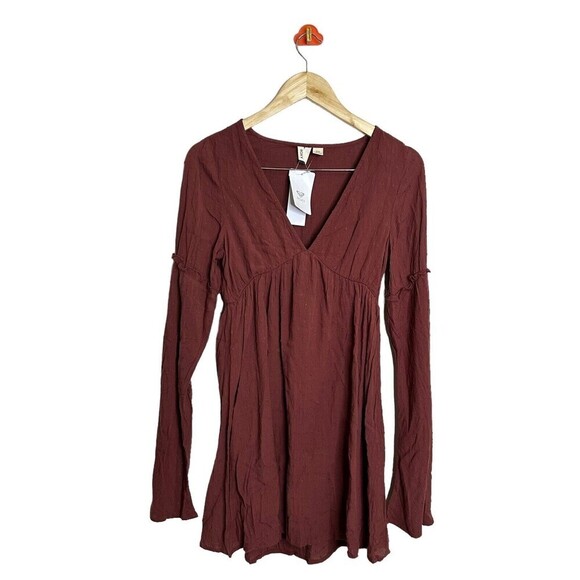 Roxy Rust Pin Dot‎ Beachcomber V-Neck Dress - Juniors Bell Sleeves Size XSmall - Picture 2 of 16